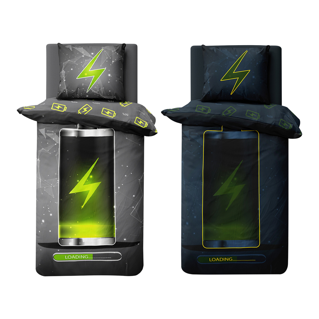 Detské obliečky so svietiacim efektom tmavomodré FLUO BATÉRIA 140x200 cm