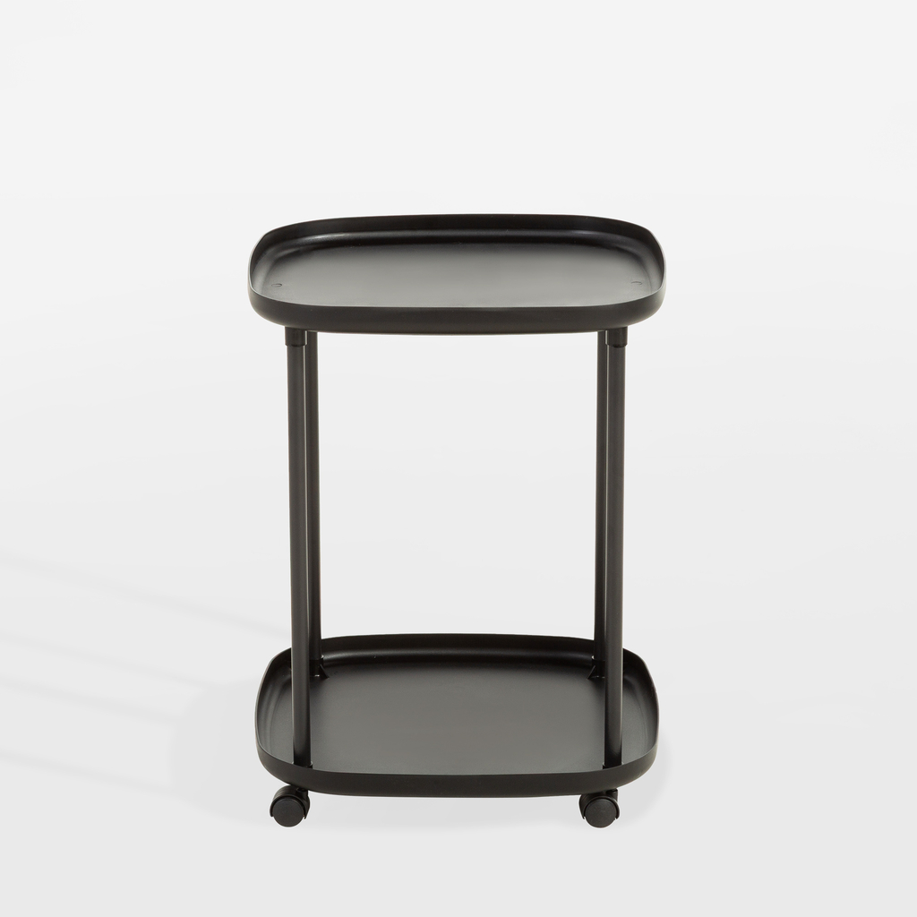 Príručný stolík na kolieskach s 2 poličkami, čierny, 39x50 cm