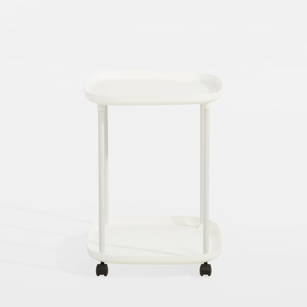 Príručný stolík na kolieskach s 2 poličkami biely 39x50 cm
