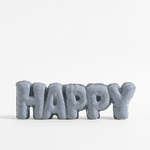 Dekorácia - nápis HAPPY v sivej farbe