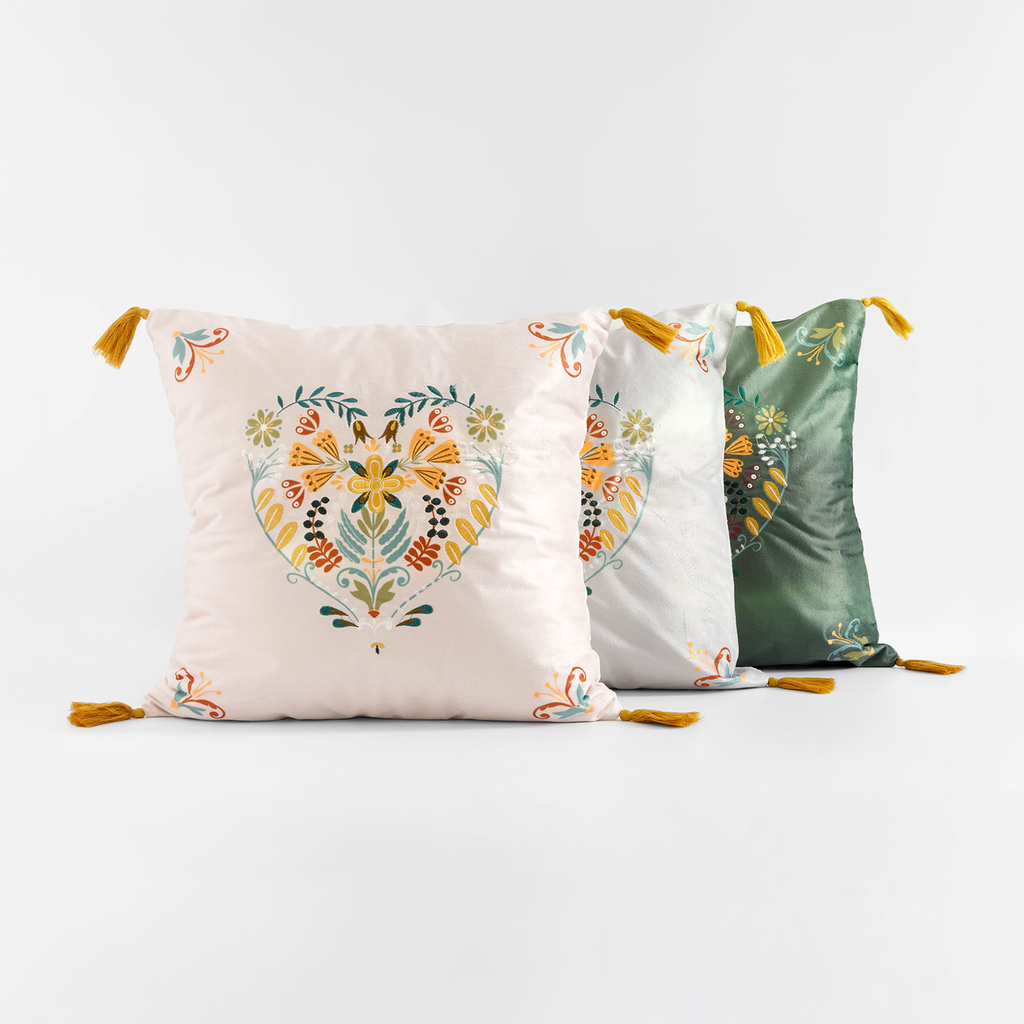 Dekoračná obliečka vyšívaná krémová FOLKY 45x45 cm