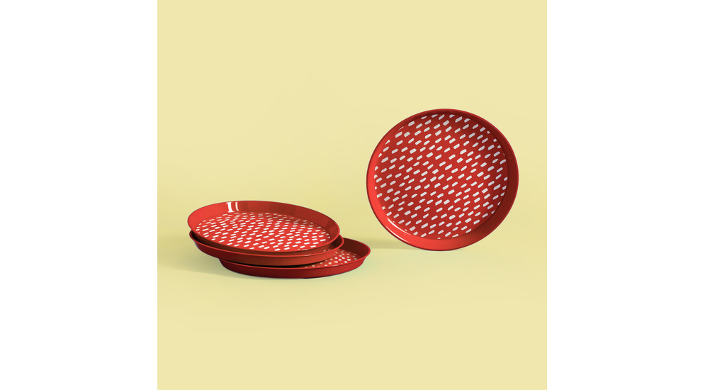 Súprava 4 plastových tanierov červená, 21 cm