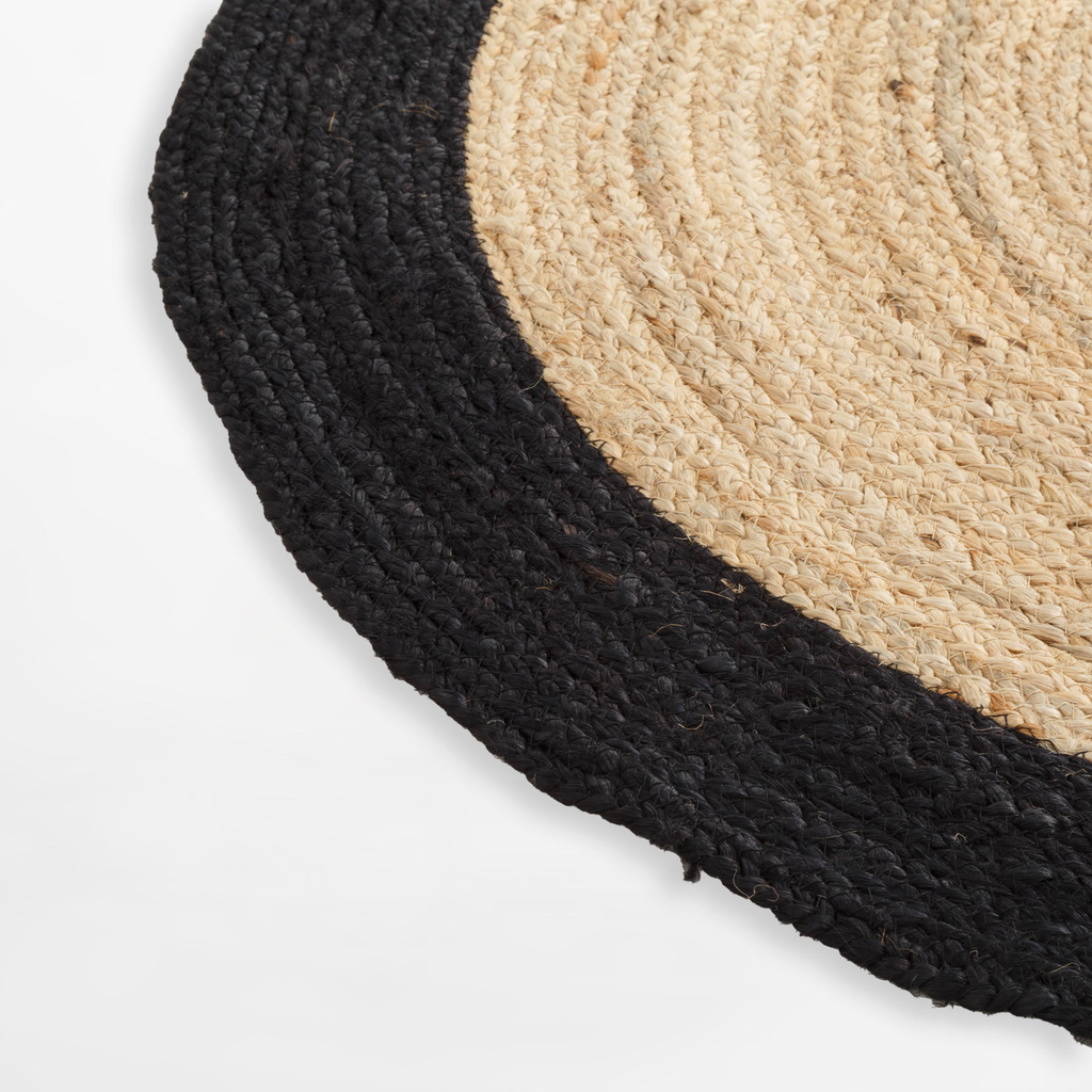 Okrúhly jutový koberec BRUGA, čierno-béžový, 100 cm