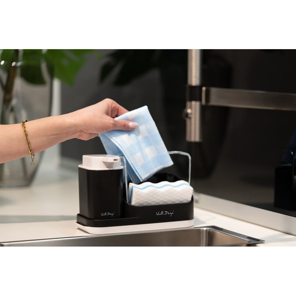 Kuchynský organizér s dávkovačom v čiernej farbe LIVIO DUO