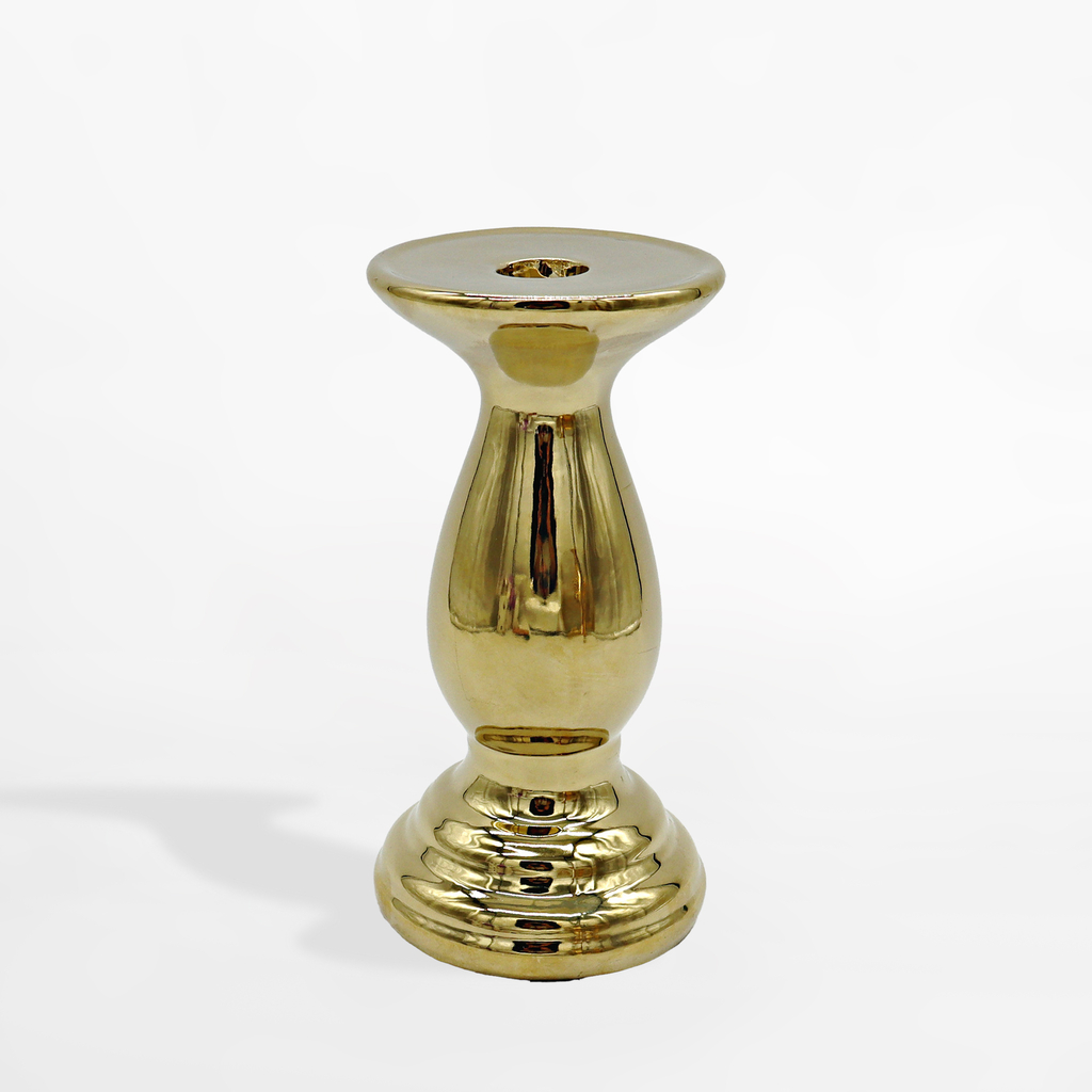 Zlatý zdobený jednoduchý svietnik 21 cm