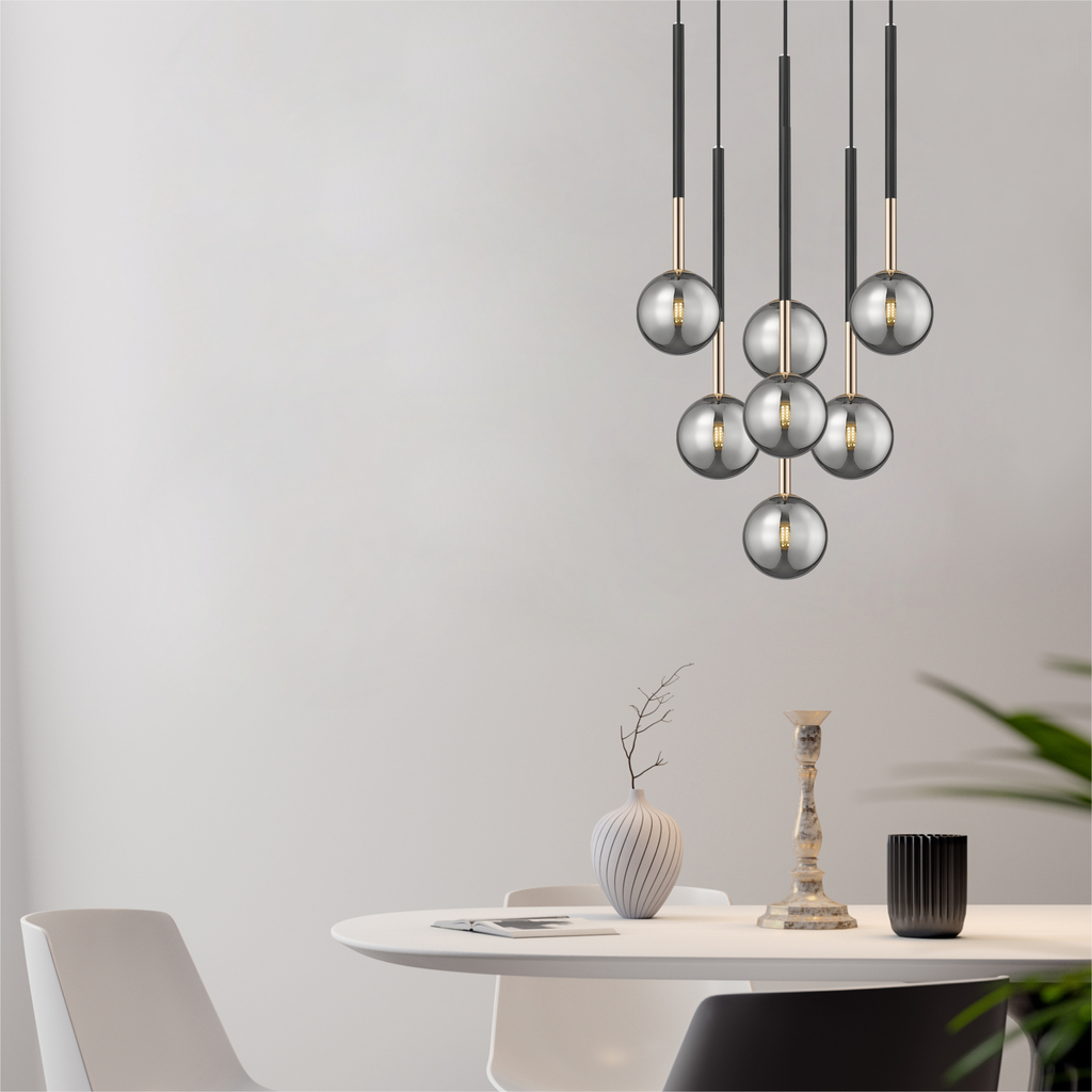 Závesné svietidlo čierno-zlaté gule ARCTURUS 7