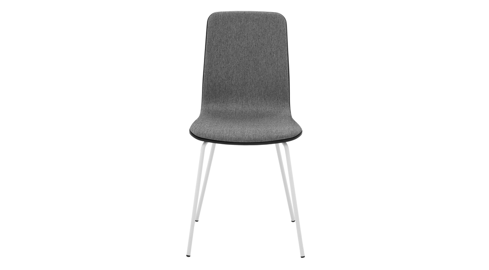 Krzesło tapicerowane VINGE z szarą tapicerką na metalowych nogach do nowoczesnego wnętrza.