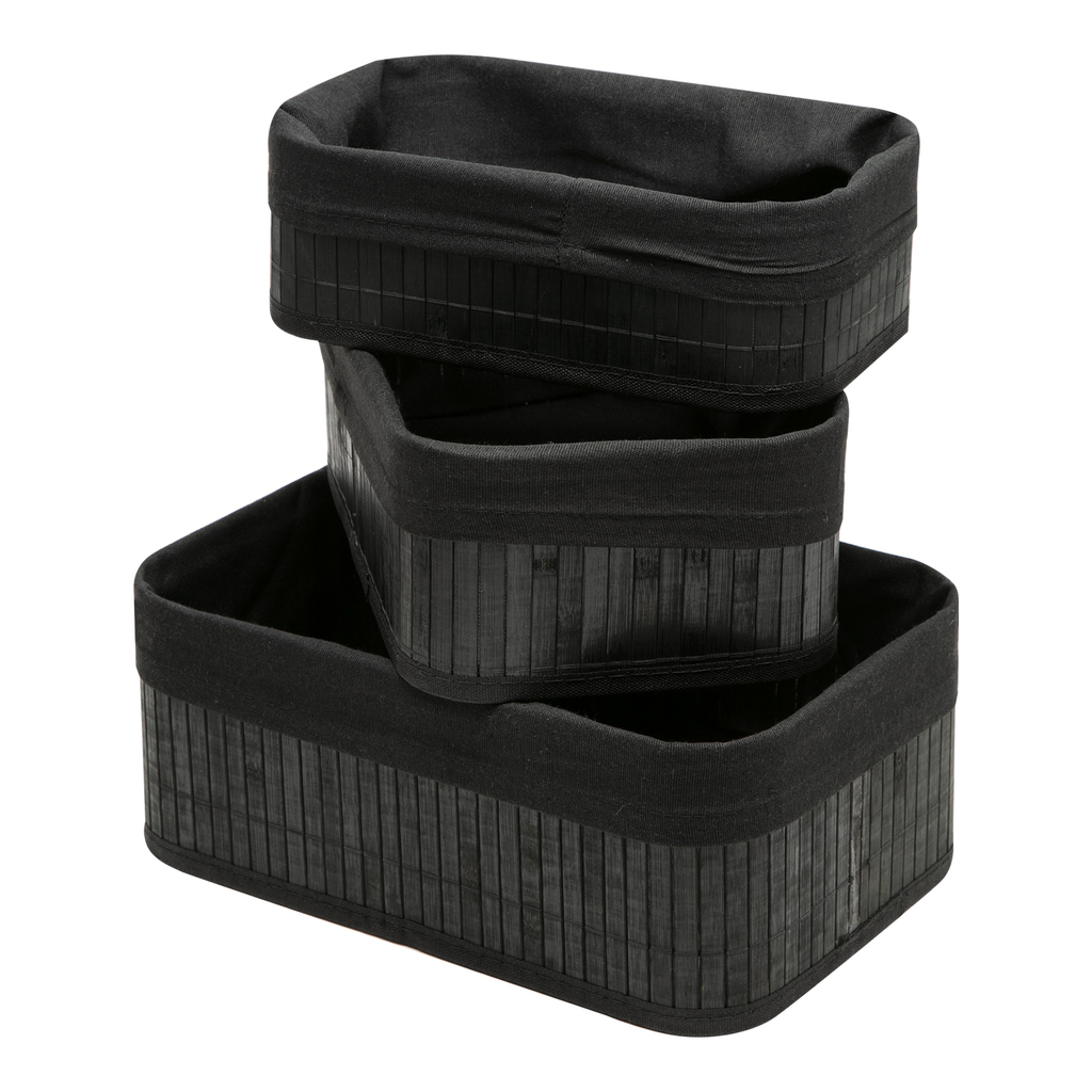 Bambusový kôš čierny, sada 3 ks