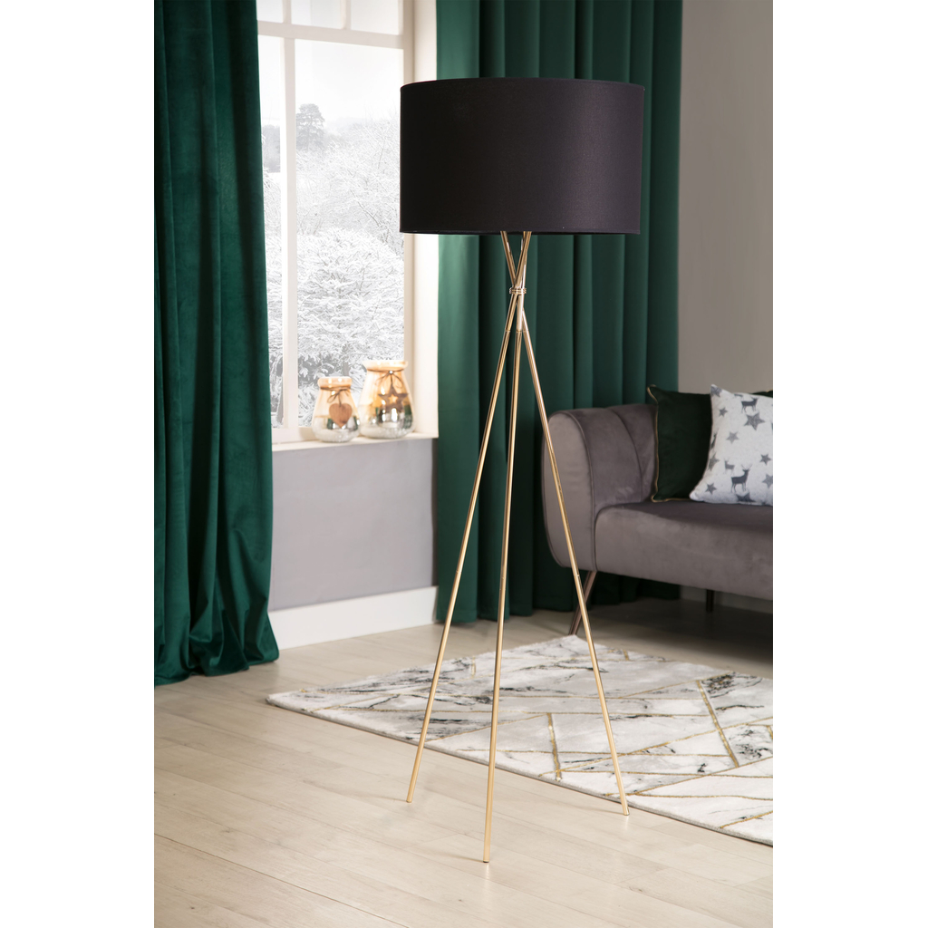 Stojacia lampa na trojnožke v čiernej a zlatej farbe TAGO