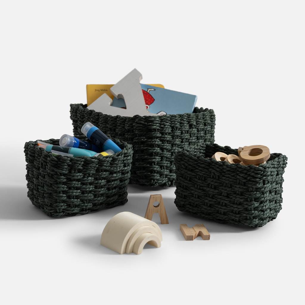 Súprava 3 úložných košov v zelenej farbe