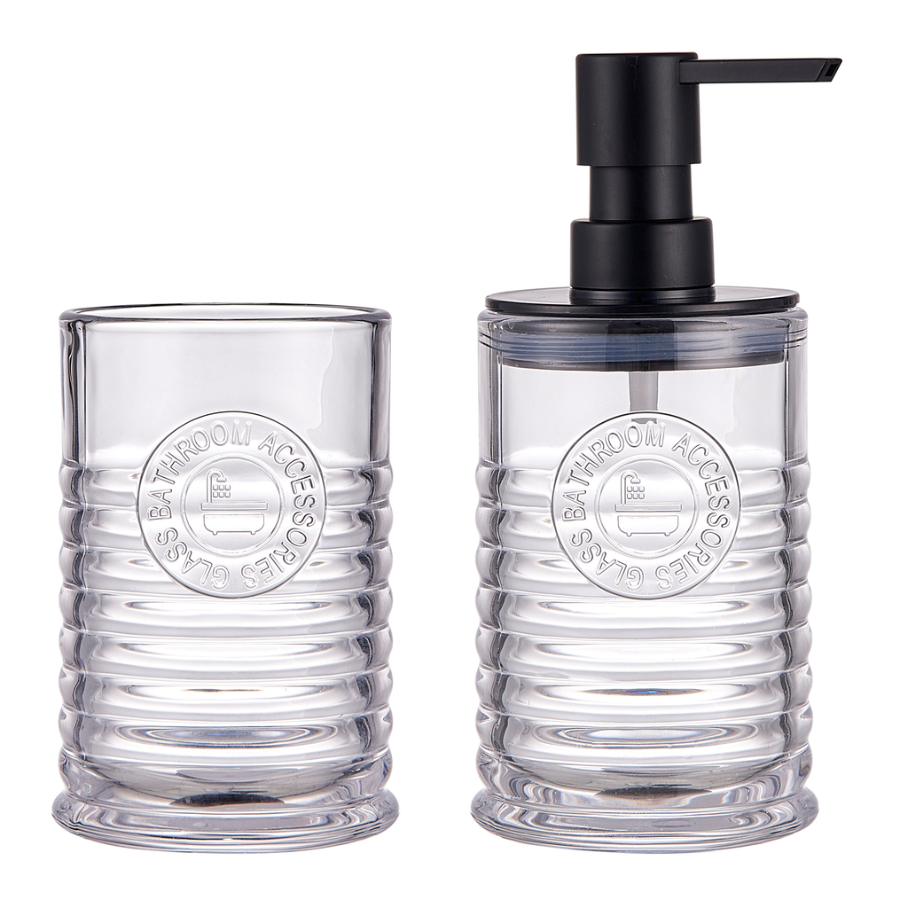 Kúpeľňový pohár na kefky, drážkované sklo s prsteňmi 12 cm