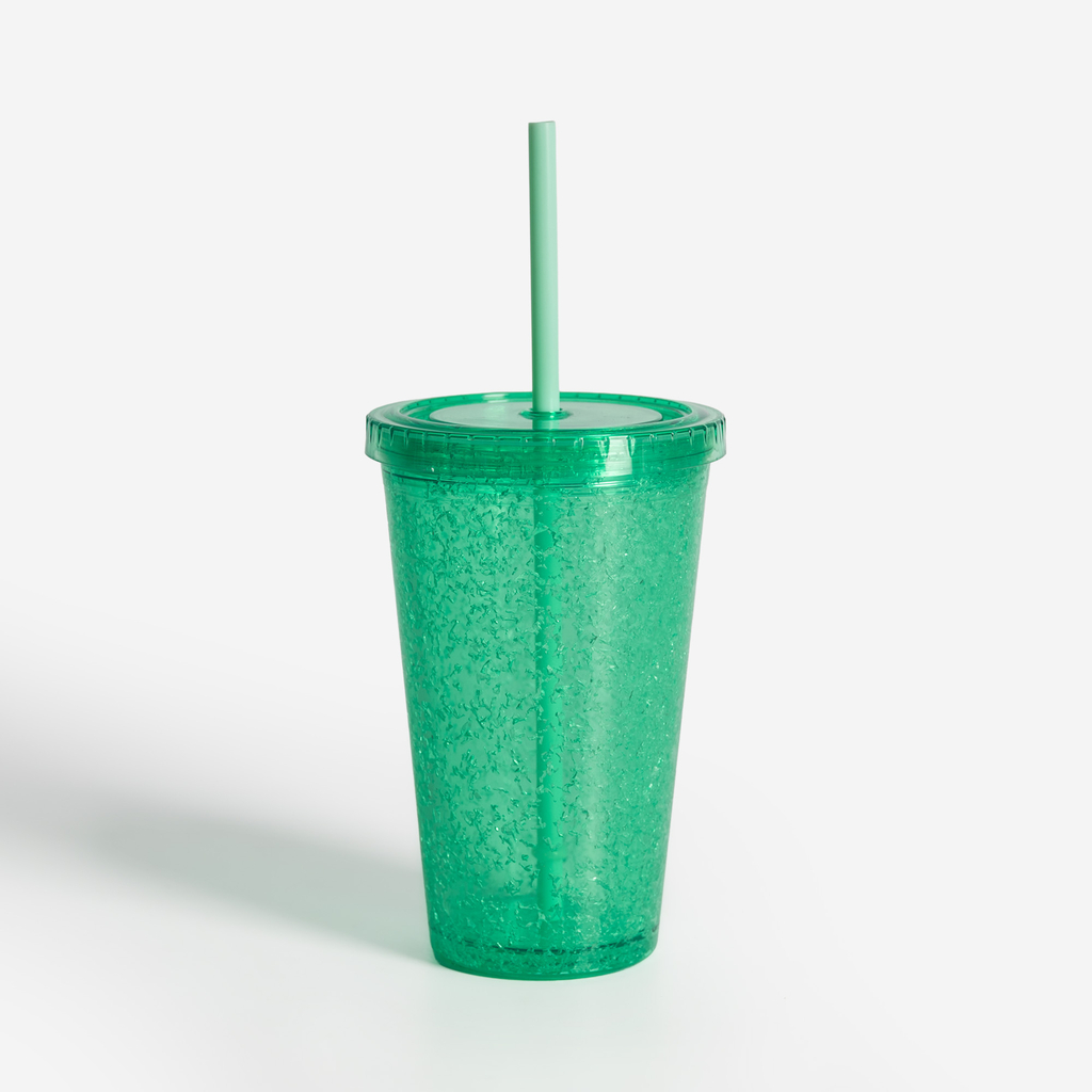 Plastový pohár so slamkou zelený 500 ml