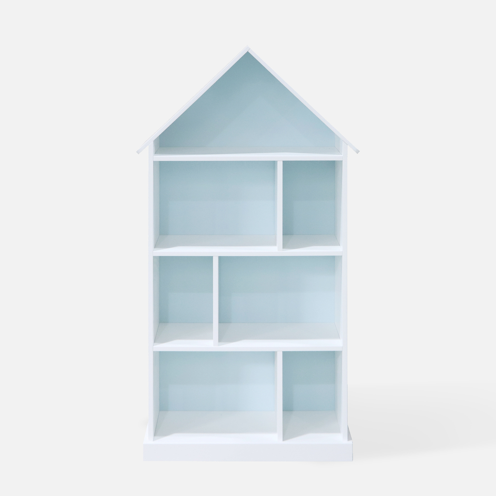 Knižnica v tvare domčeka FALIANO bielo-modrý