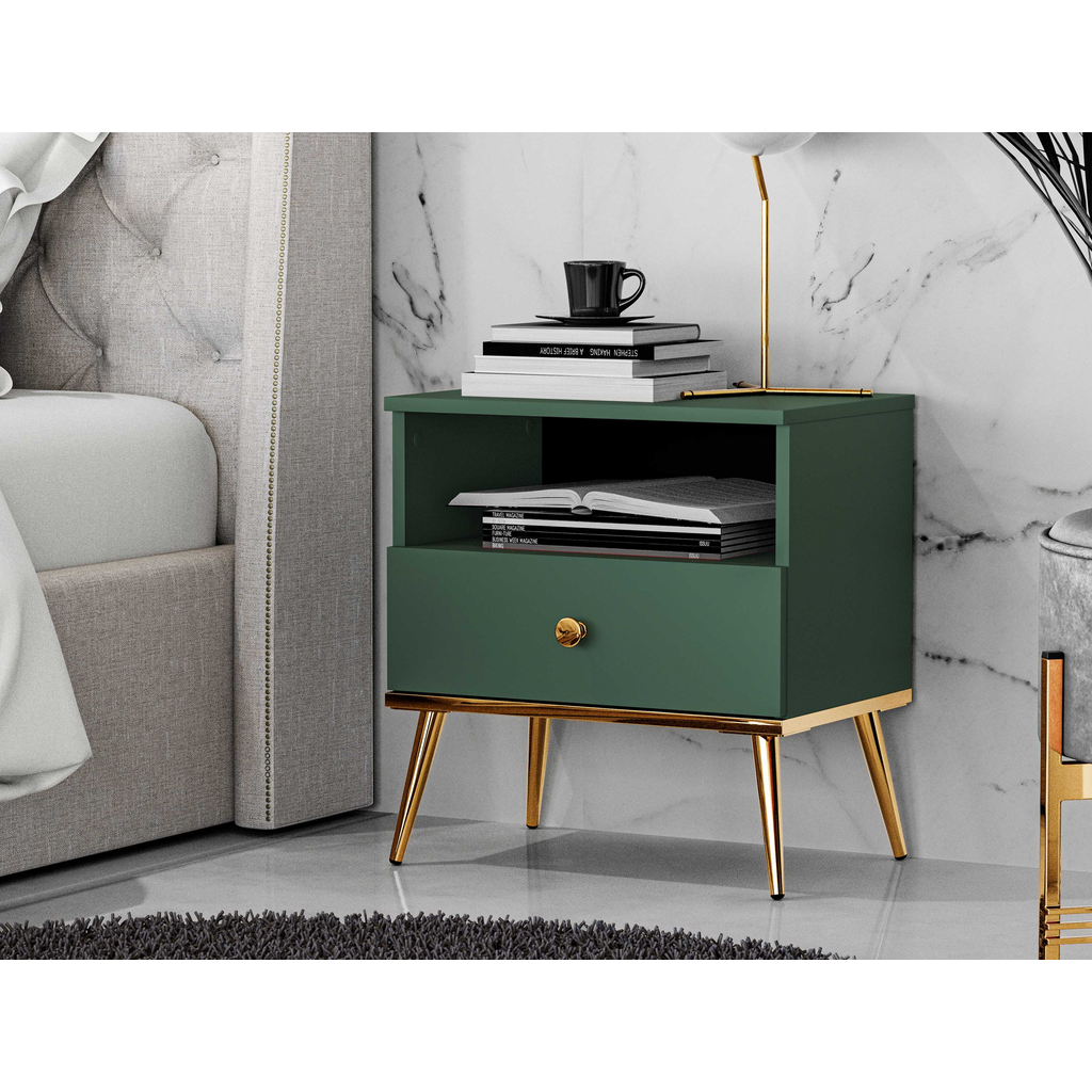 Nočný stolík so zásuvkou FOREST zelený