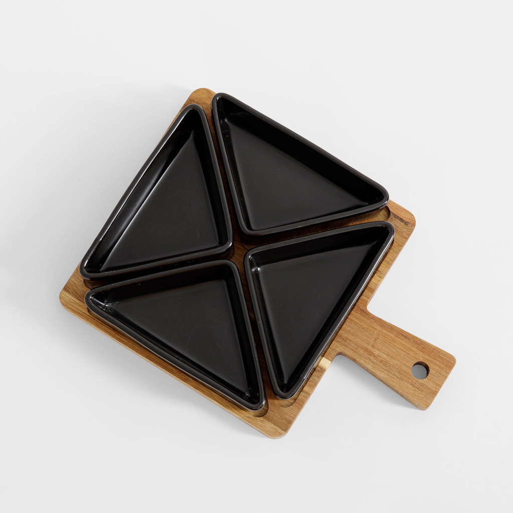 Súprava 4 misiek na akáciovom podnose