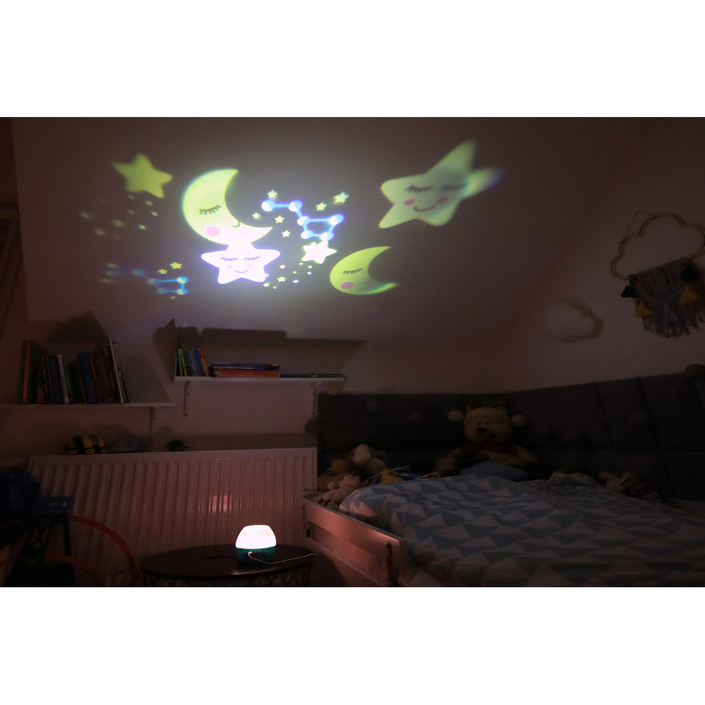 Detská nočná lampa s projektorom bielo-modrá