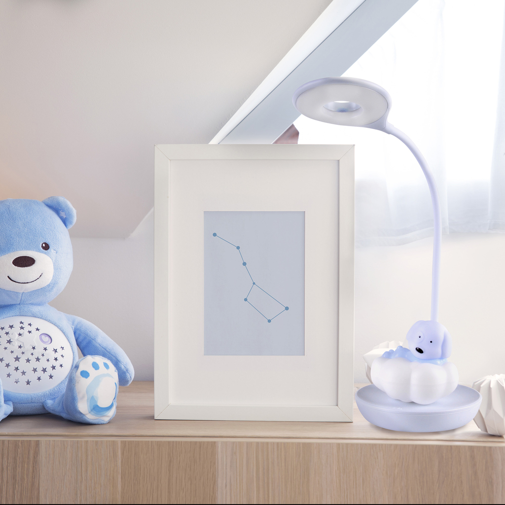 Detská stolná lampa LED USB PSÍK NA OBLÁČIKU