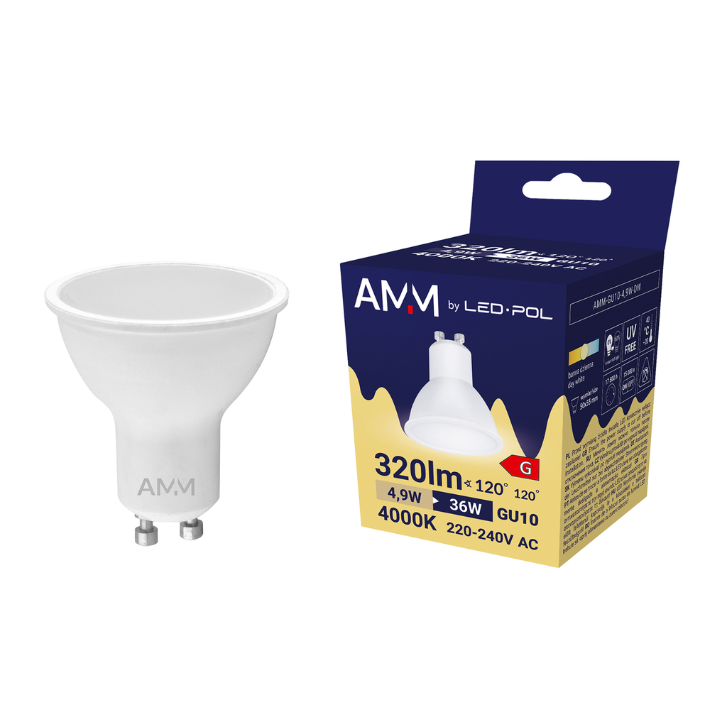 LED žiarovka GU10 4,9W neutrálna farba AMM-GU10-4,9W-DW
