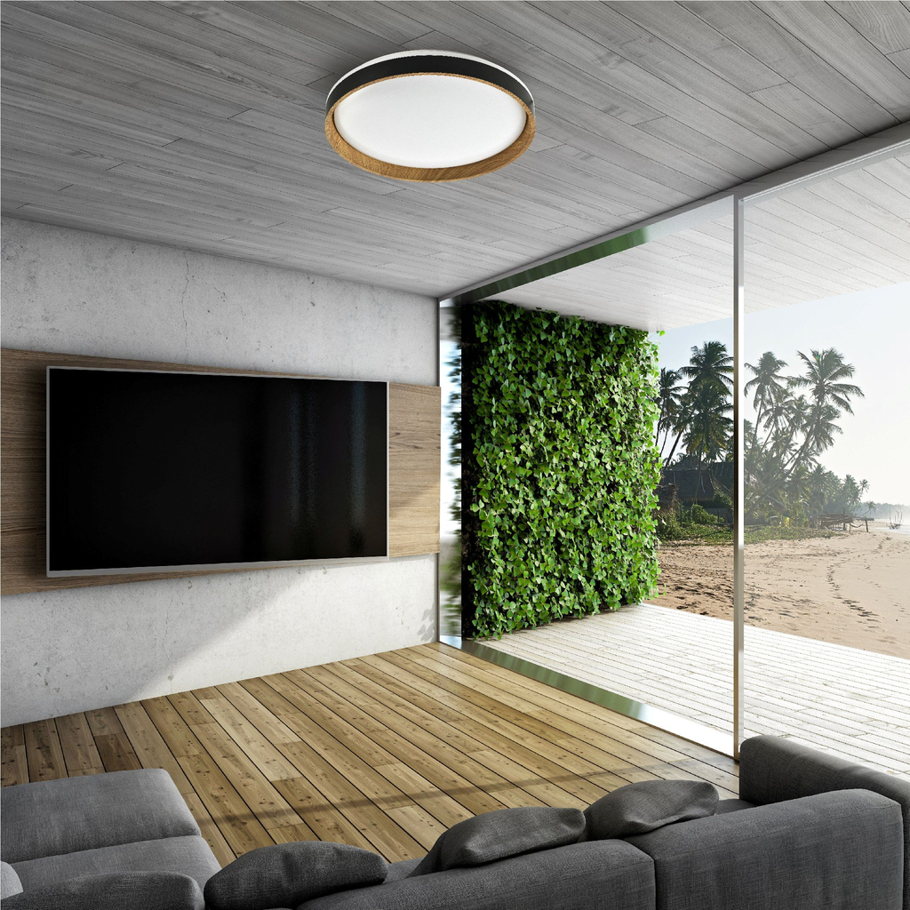 Okrúhle stropné LED svietidlo BOIS svetlé drevo, čierna 39 cm