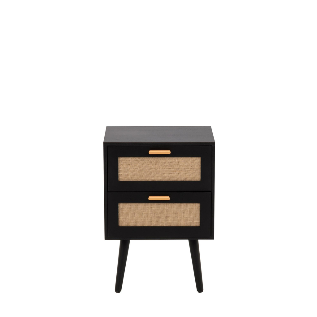 Nočný stolík CROSSE s pleteným motívom, čierny