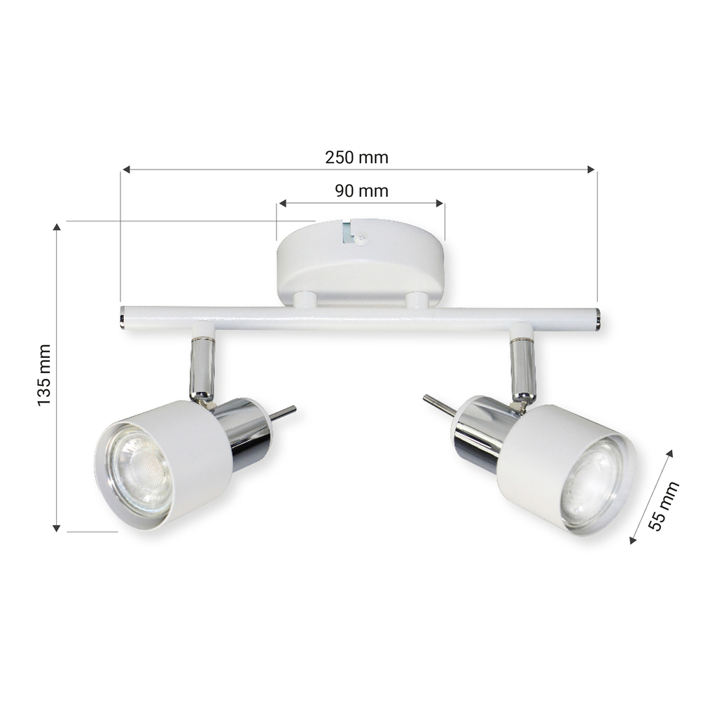 ORO STERNA posiada oprawę dla 2 żarówek typu GU10 o mocy maksymalnej 10W.
Biały kolor lampy wprowadzi element naturalności i wkomponuje się w estetykę pomieszczeń urządzonych w oszczędnym, minimalistycznym stylu.