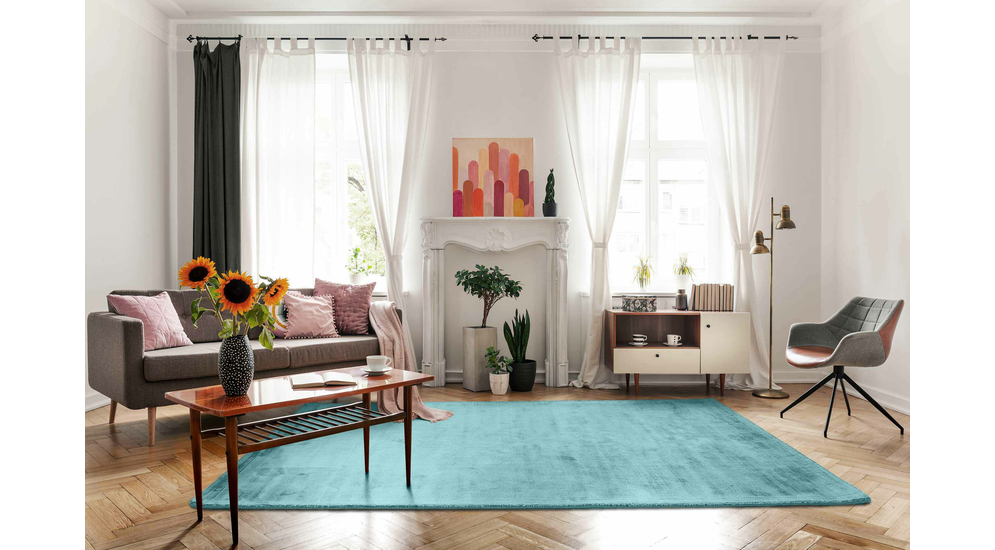 Ručne tkaný tyrkysový viskózový koberec 240x340 cm