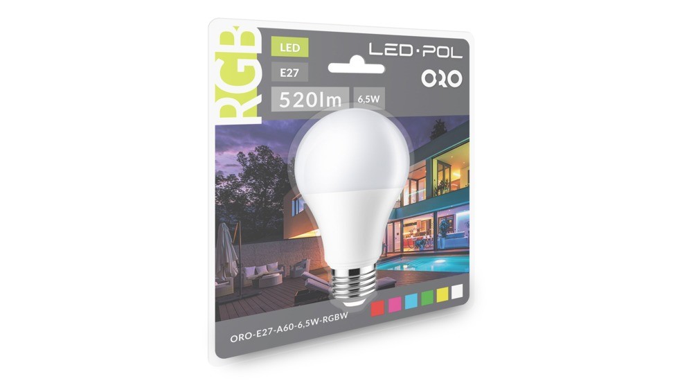 Žiarovka LED RGB E27 6,5W ORO-E27-A60-6,5W-RGB