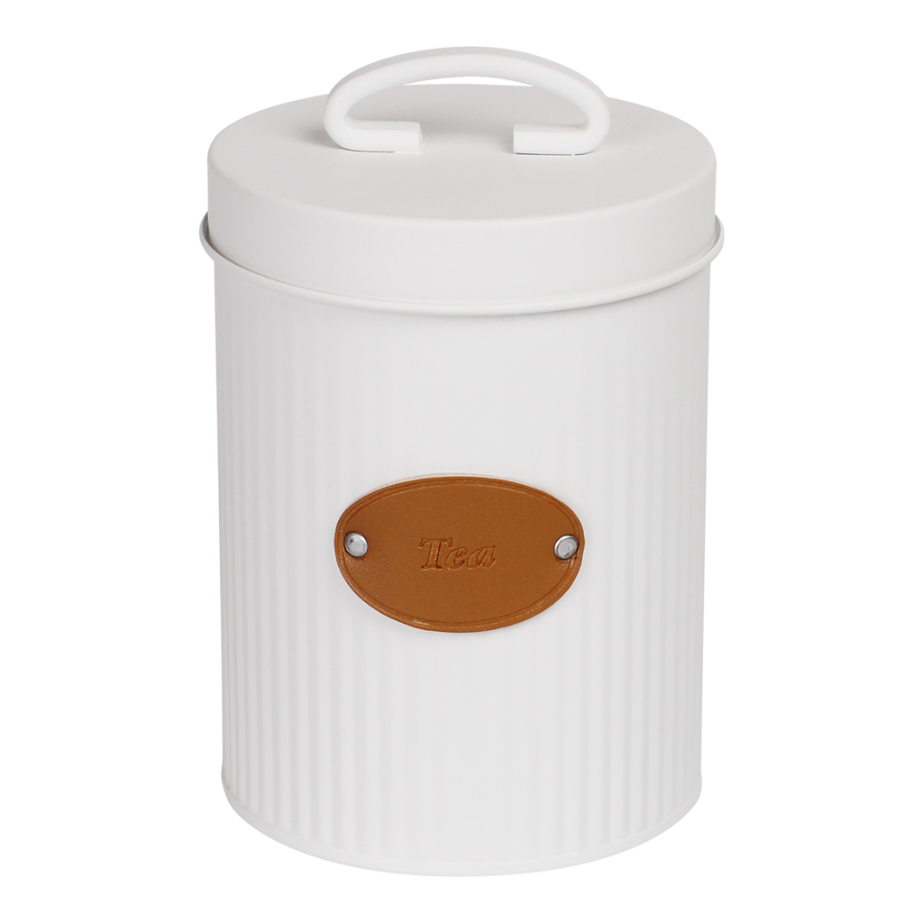 Kovová nádoba na čaj biela LINES 15 cm