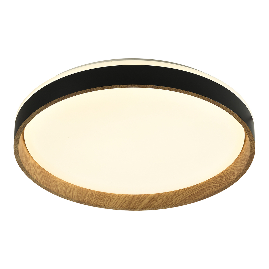 Okrúhle stropné LED svietidlo BOIS svetlé drevo, čierna 49 cm