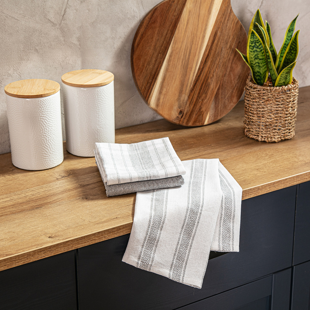 Sada 3 bavlnených kuchynských utierok v sivej farbe 40x60 cm