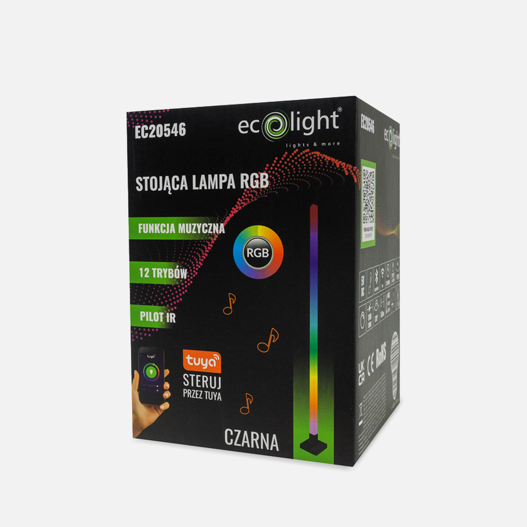 Hudobná stojacia čierna LED RGB lampa TUYA s diaľkovým ovládaním