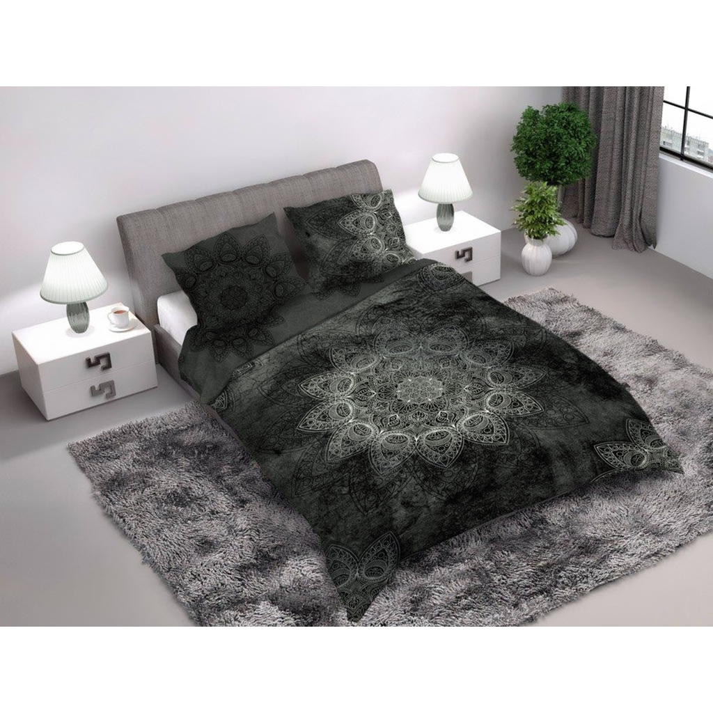 Súprava posteľnej bielizne z bavlneného saténu sivá MANDALA 220x200 cm