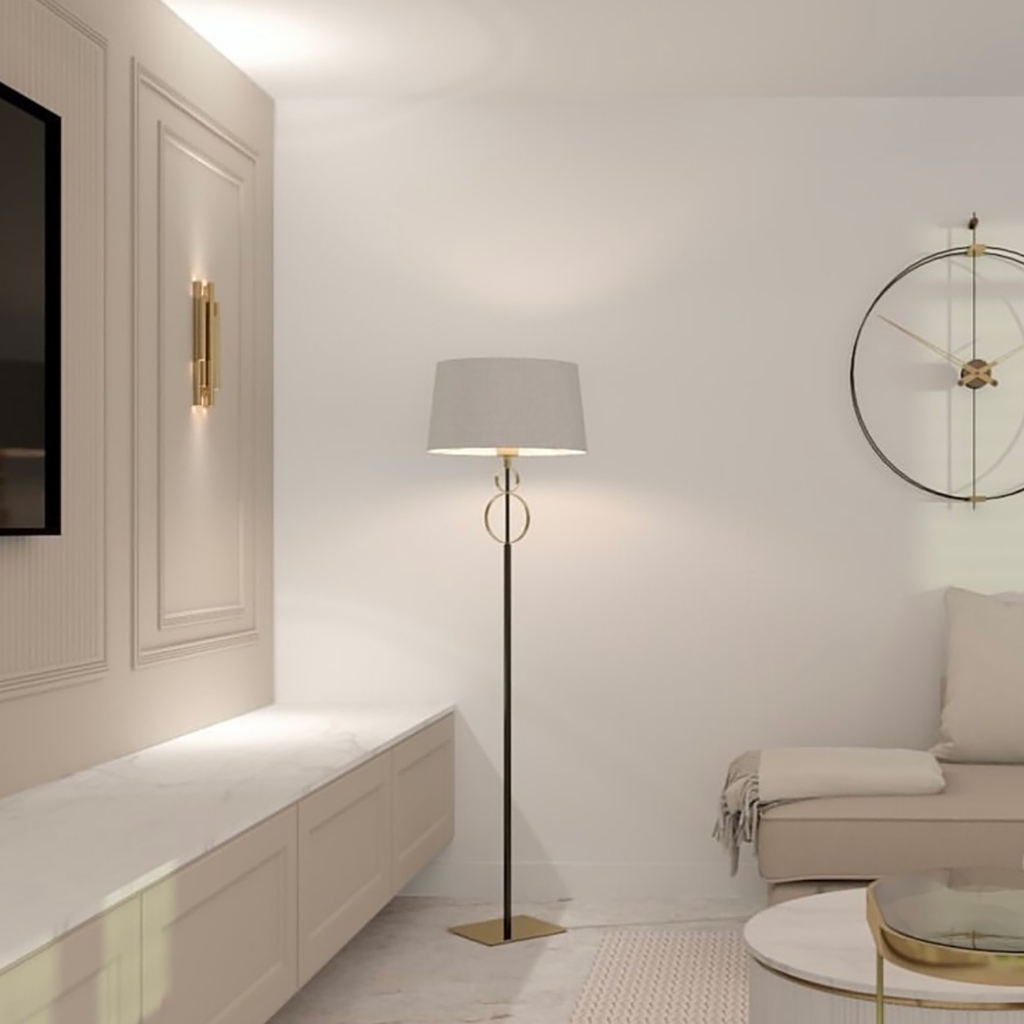 Stojacia lampa s tienidlom čierno-zlatá PERSEO