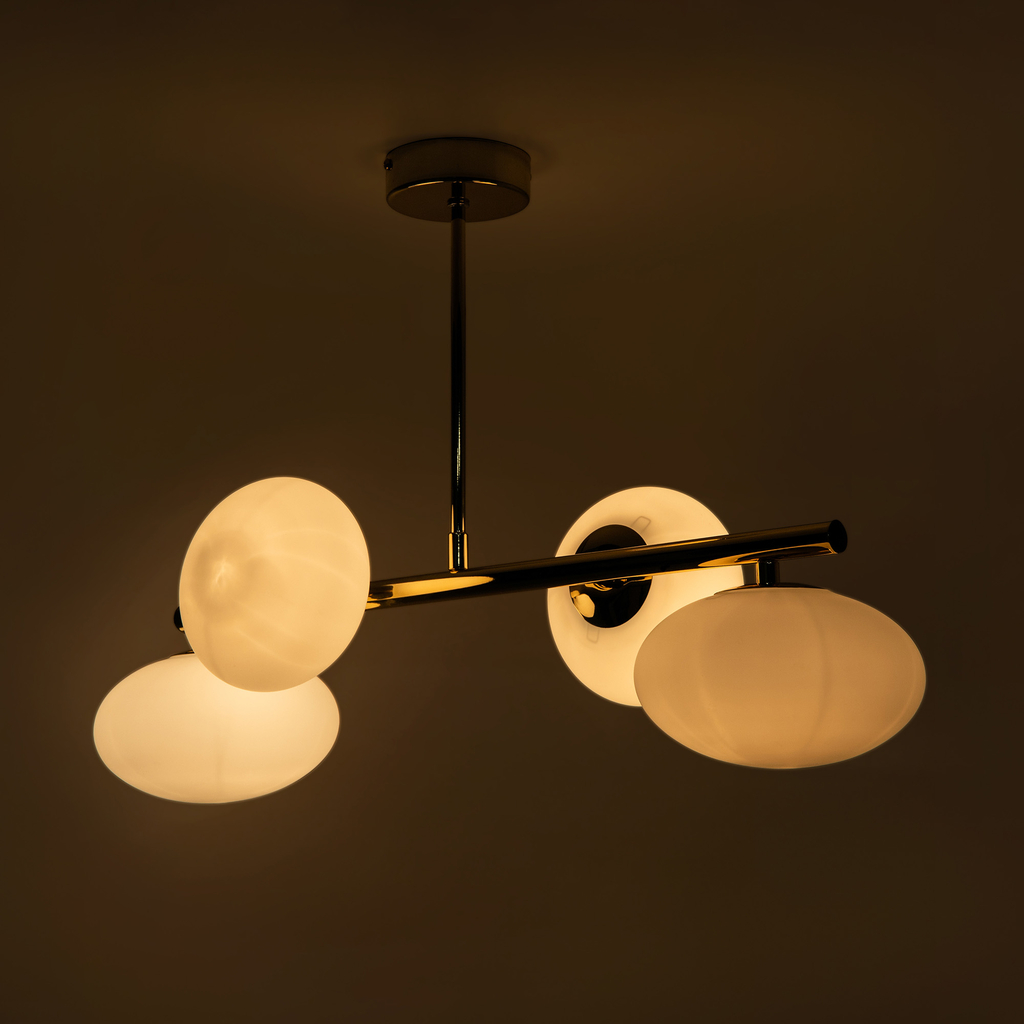 Stropné svietidlo v zlatej farbe 4 oválne tienidlá MILO 68x30 cm