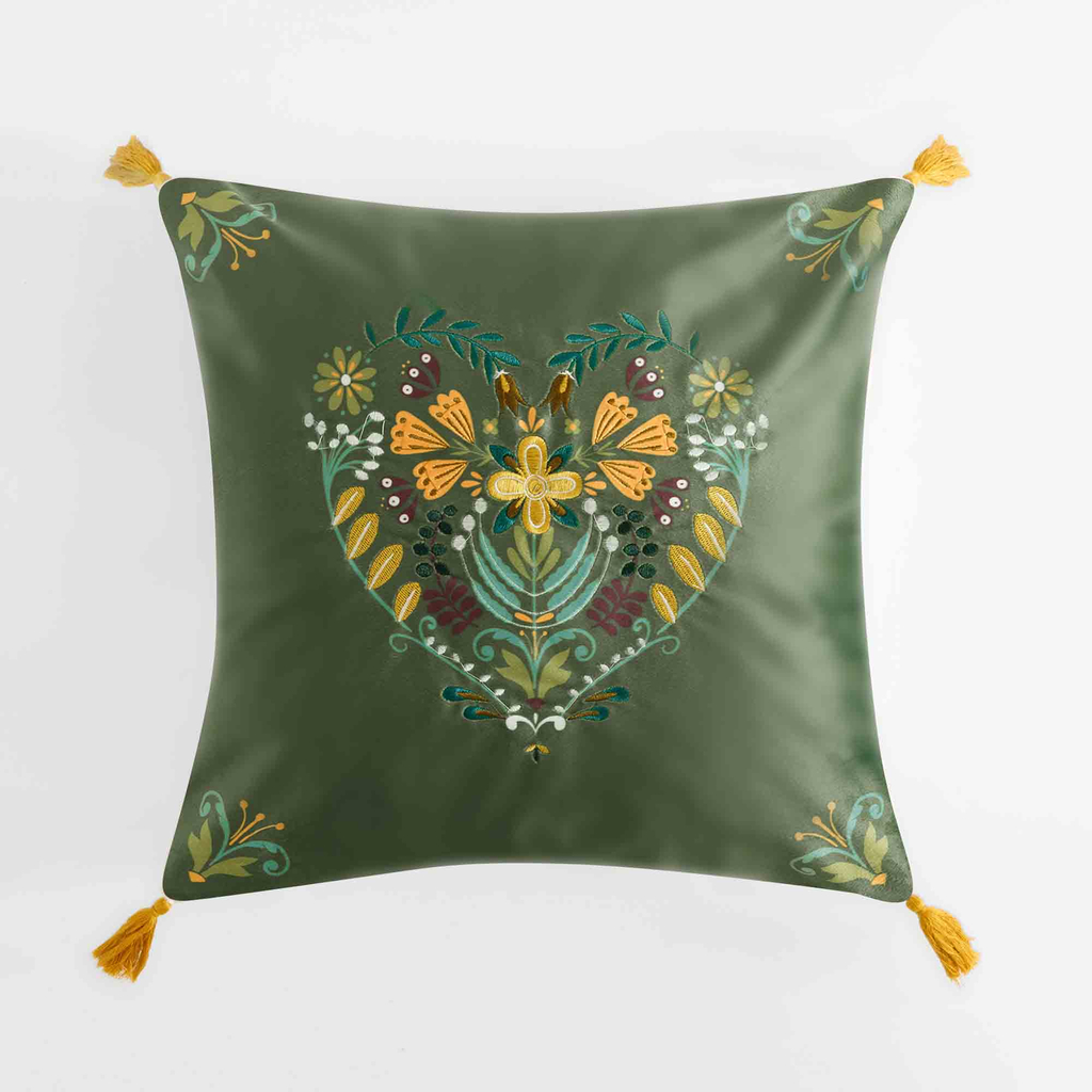 Dekoračná obliečka vyšívaná zelená FOLKY 45x45 cm