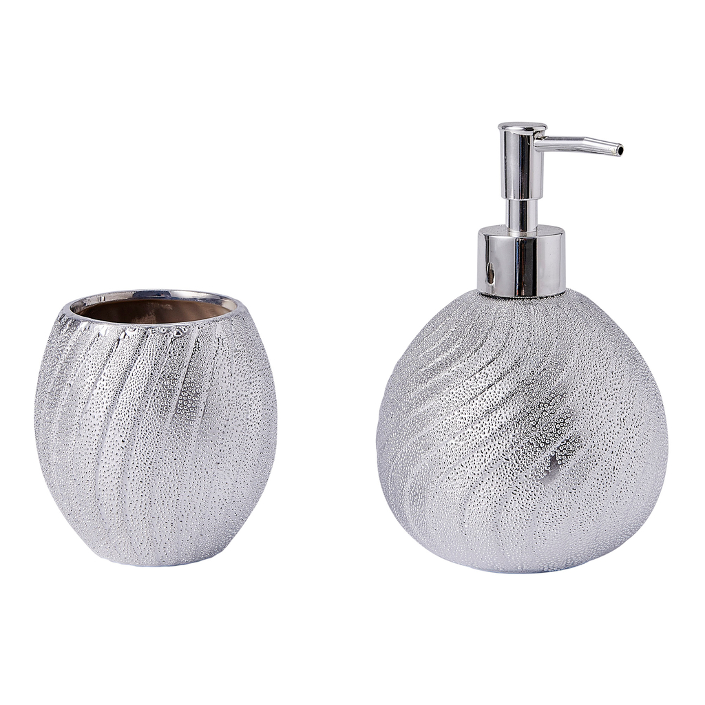 Kúpeľňový pohár na kefky keramický strieborný, 8,5 cm