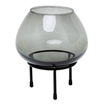 Svietnik zo sivého skla na kovovom stojane 18,5 cm