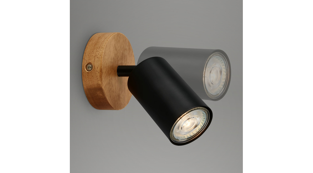 Nástenná bodová lampa s nastaviteľnou drevenou základňou čierna VINTAGE