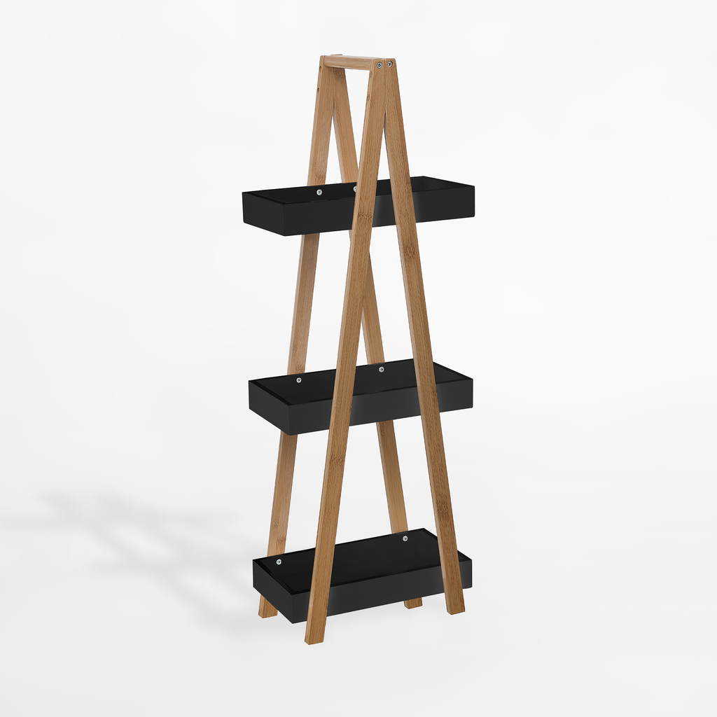 Kúpeľňový regál s 3 policami v čiernej farbe 18x30x82 cm