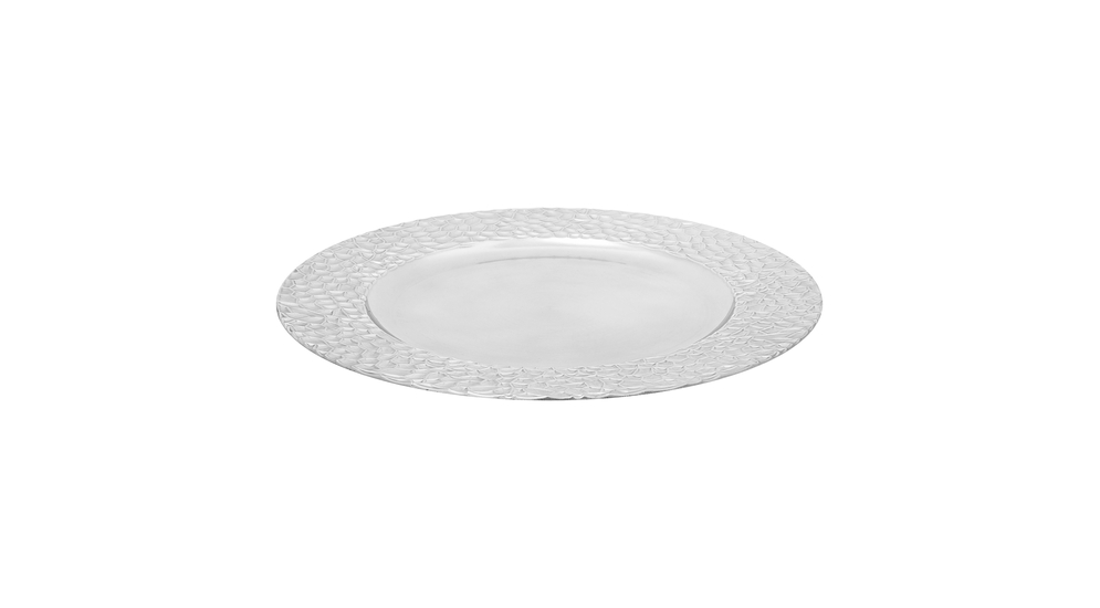 Dekoratívny tanier zdobený strieborný 33 cm