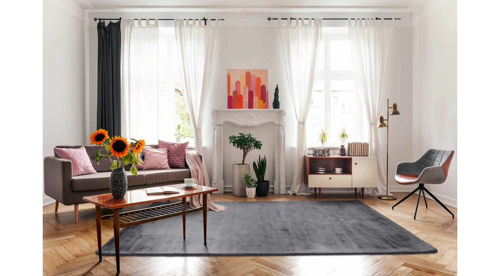 Ručne tkaný viskózový sivý koberec PREMIUM 240x340 cm