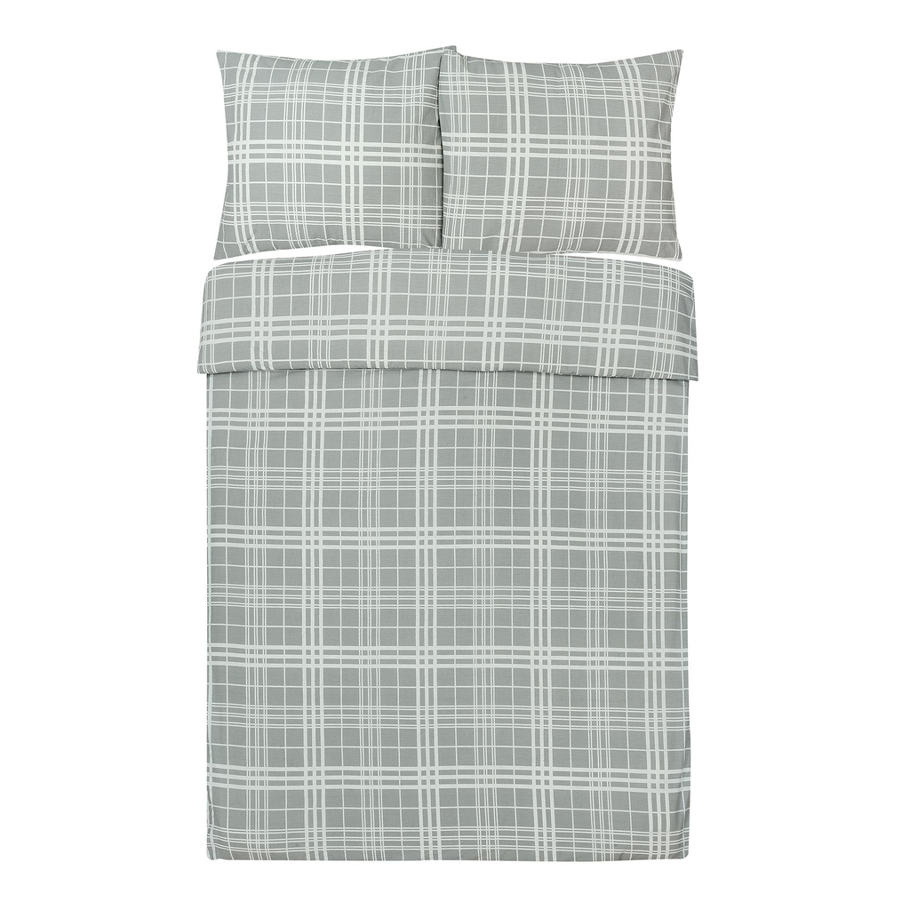Súprava károvanej posteľnej bielizne sivá GRID 200 x 220 cm