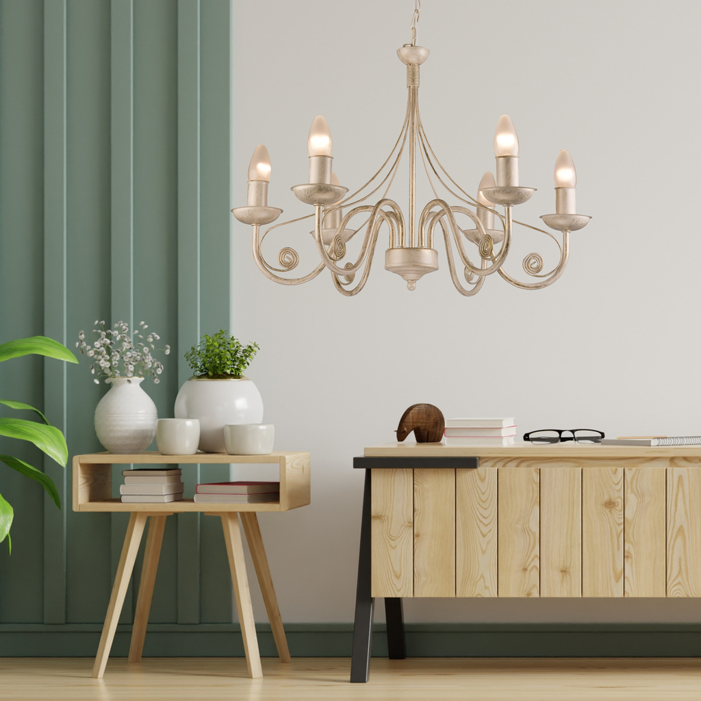 Retro svietnikový luster DONATO bielo-zlatý