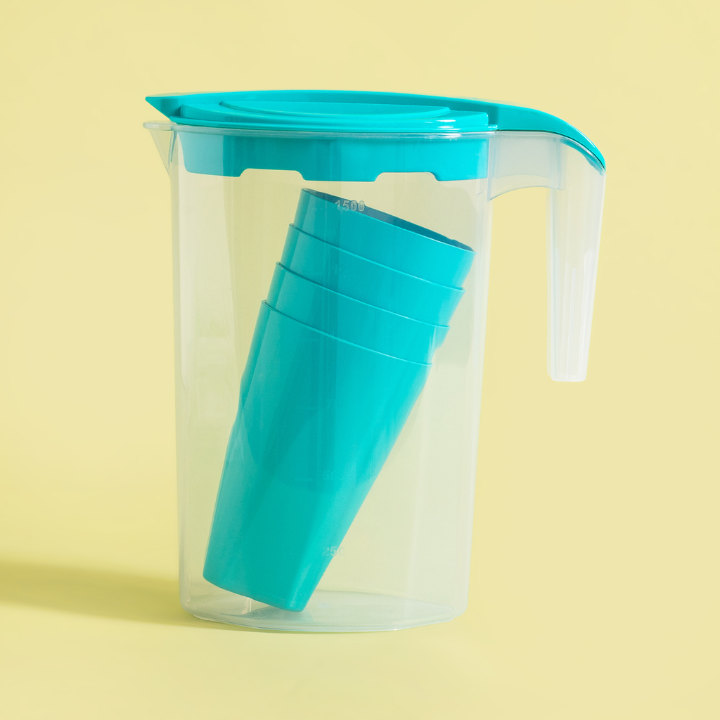 Súprava plastový džbán a 4 zelené poháre