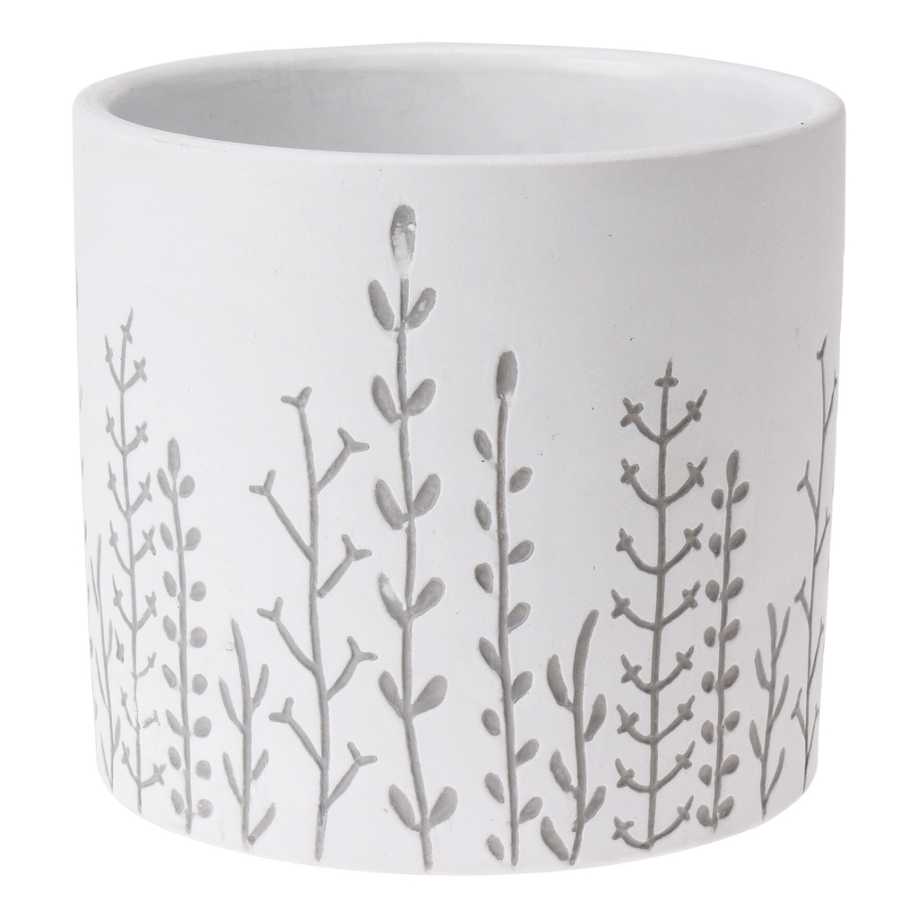 Obal na črepník s motívom kvetov biely 13 x 12 cm