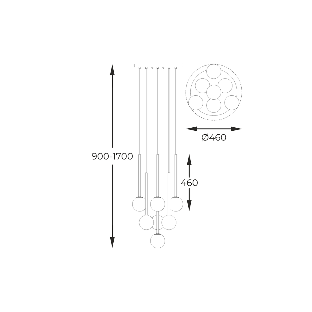 Závesné svietidlo čierno-zlaté gule ARCTURUS 7