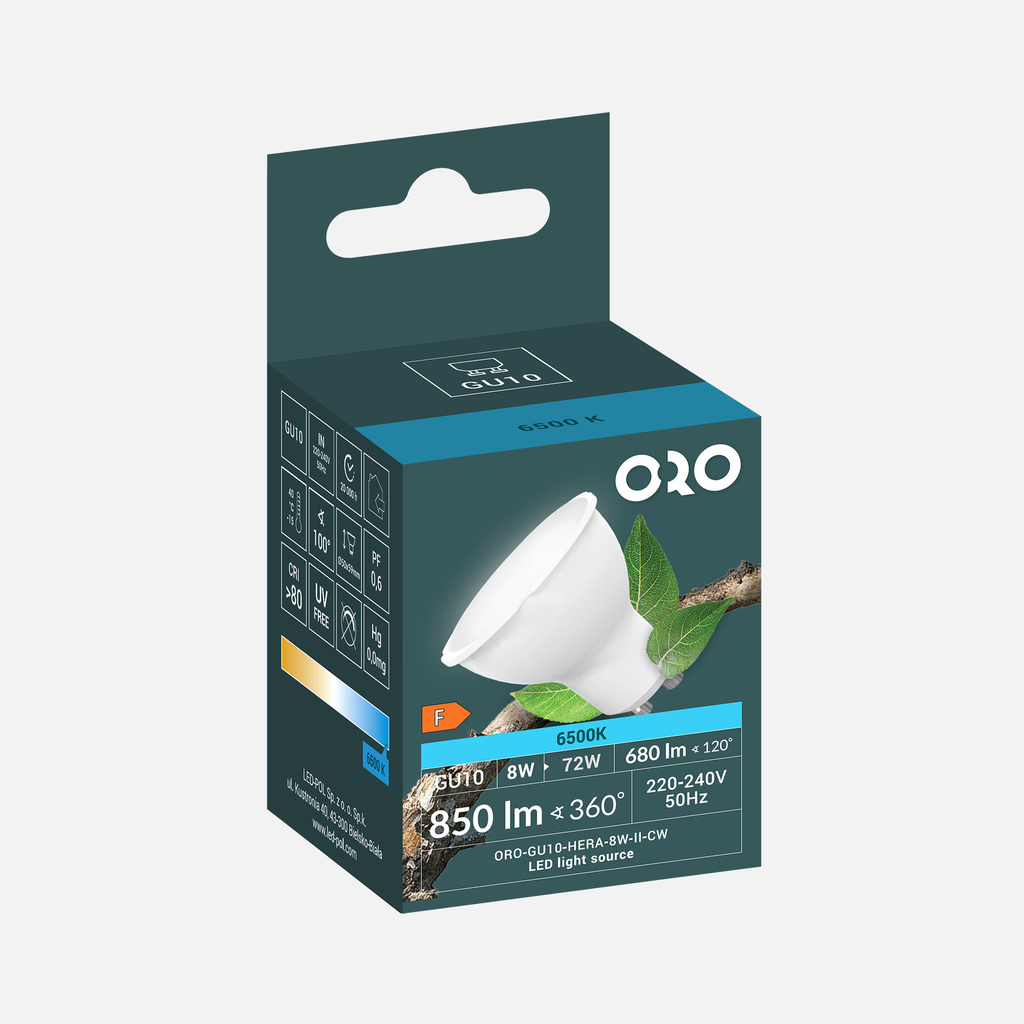 Žiarovka LED GU10 8W studená farba ORO-GU10-HERA-8W-II-BZ