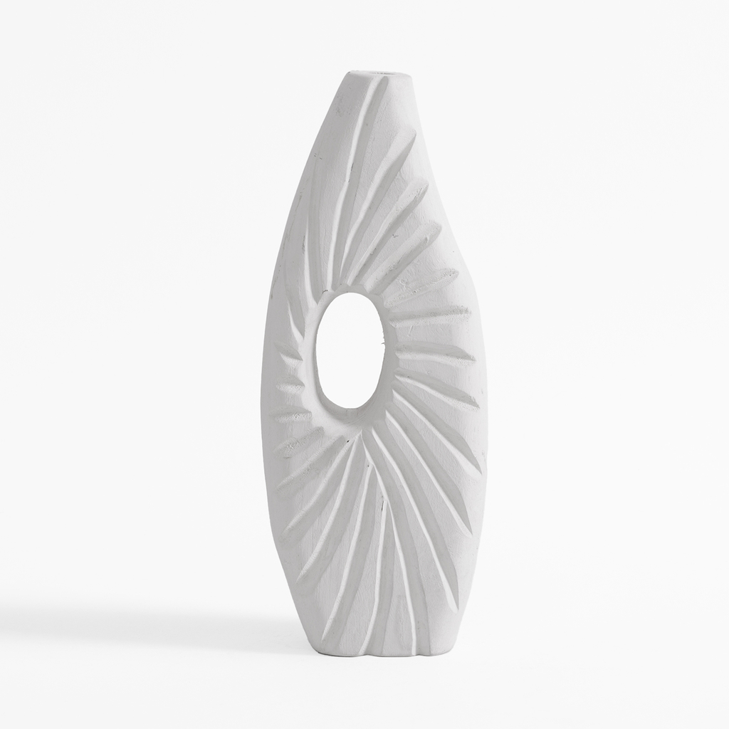 Drážkovaná váza v bielej farbe 35 cm