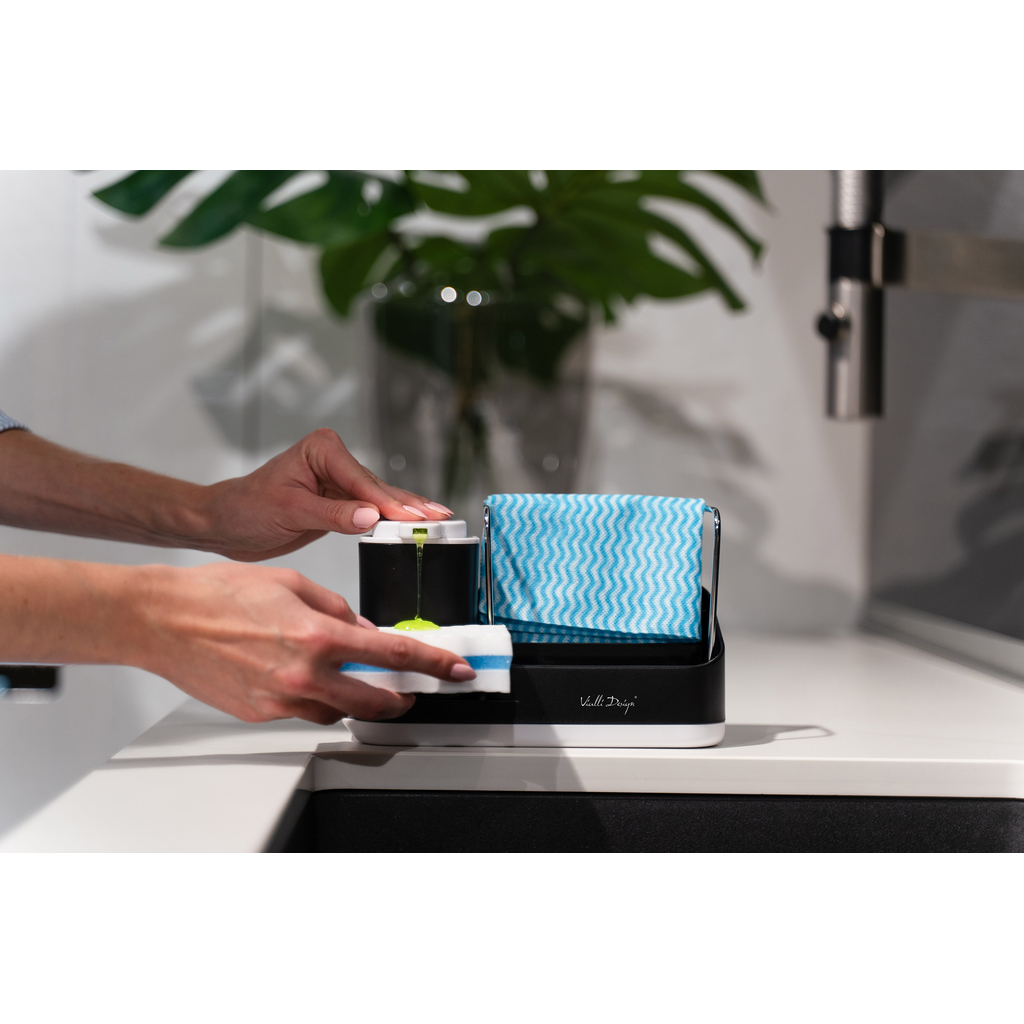 Kuchynský organizér s dávkovačom v čiernej farbe LIVIO DUO