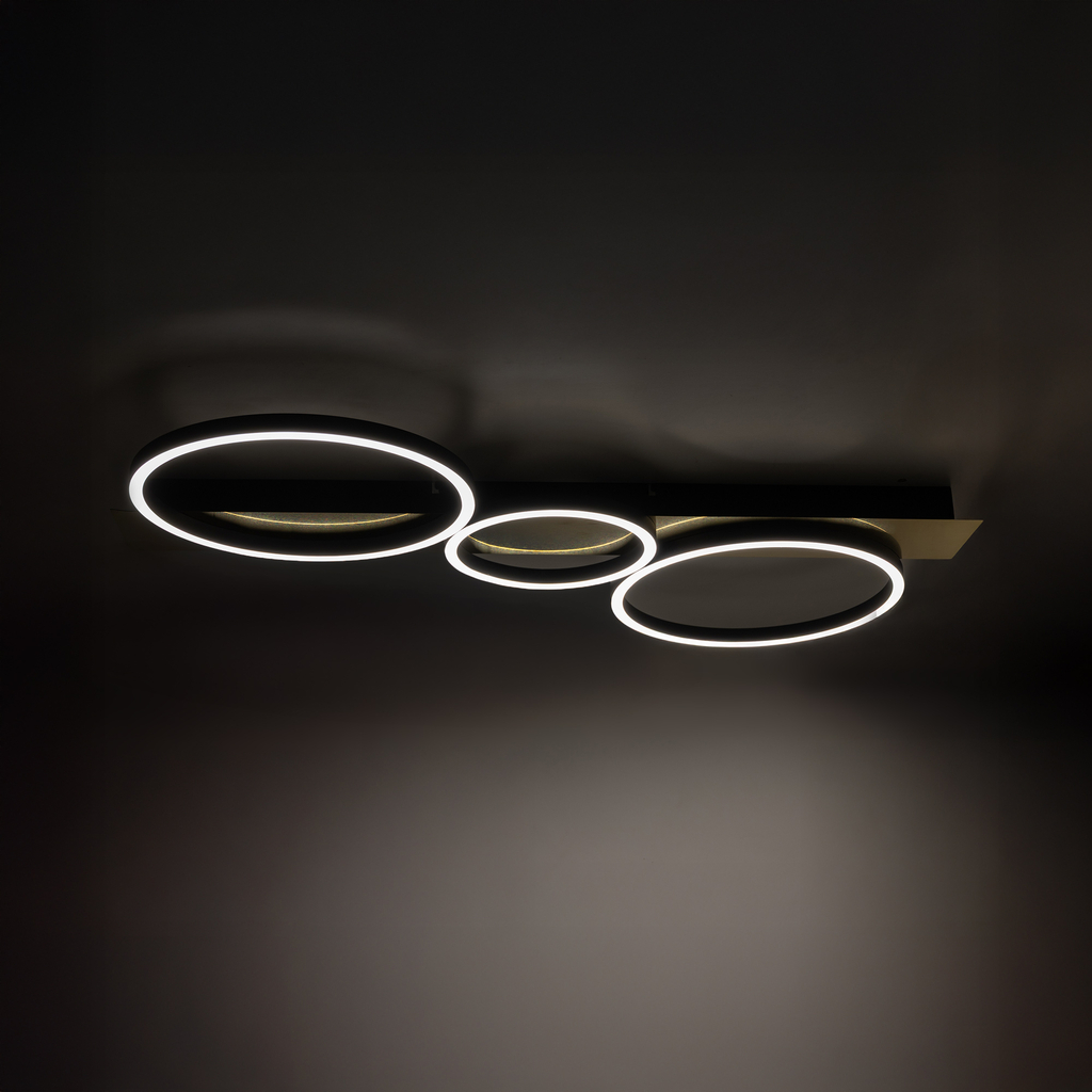 Stropné LED svietidlo 3 kruhy čierno-zlaté PRIMO
